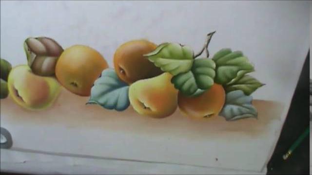 Peras, laranjas e folhas – Pintura em tecido Cristina Ribeiro