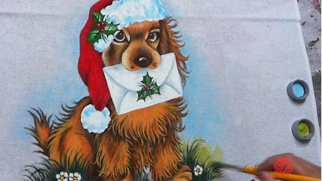 Cachorrinho de Natal em Tecido por Sonalupinturas