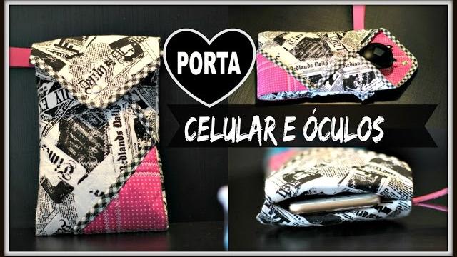 Porta celular com 3 divisórias de tecido e dicas de viés