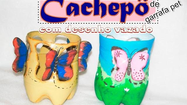 Cachepô de garrafa pet com desenho vazado