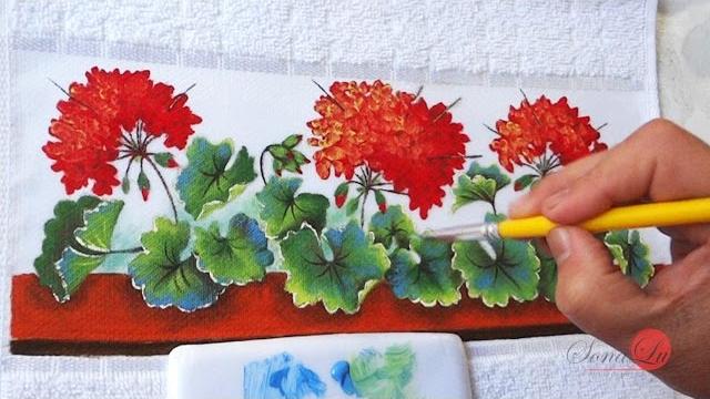 Gerânios em Tecido por Sonalupinturas