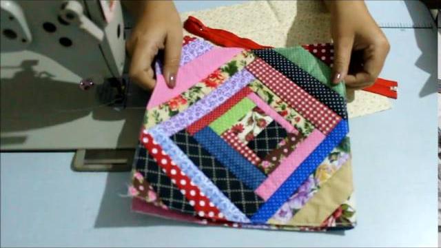 Reaproveitamento de retalhos técnica crazy – Necessaire de retalhos
