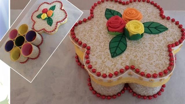 COMO FAZER CAIXA FLOR COM ROLINHOS DE PAPEL TOALHA