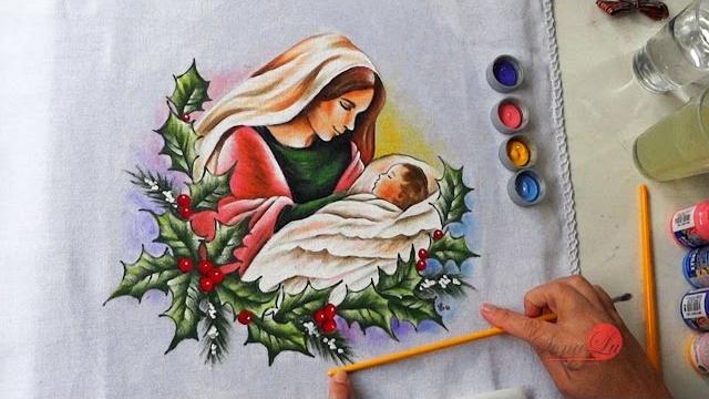 Maria e Jesus em Tecido – Sonalupinturas