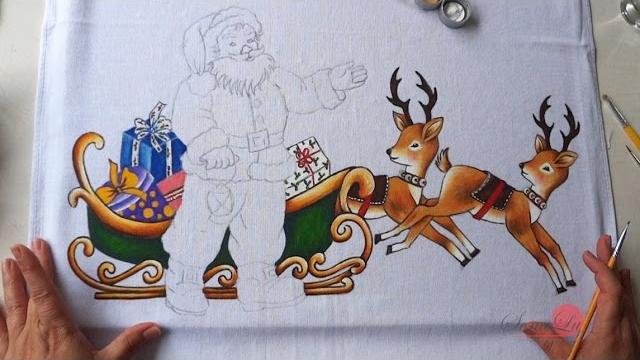 Papai Noel com Renas em Tecido (Parte 1) Sonalupinturas