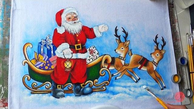 Papai Noel com Renas em Tecido ( Parte 2) Sonalupinturas