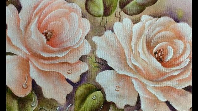 Como pintar rosas champagne – Pintura em tecido