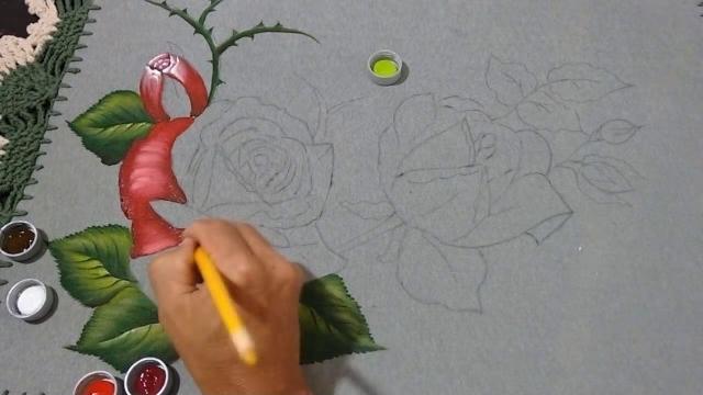 Pintura Rosas em tecido emborrachado Parte 1 de 3