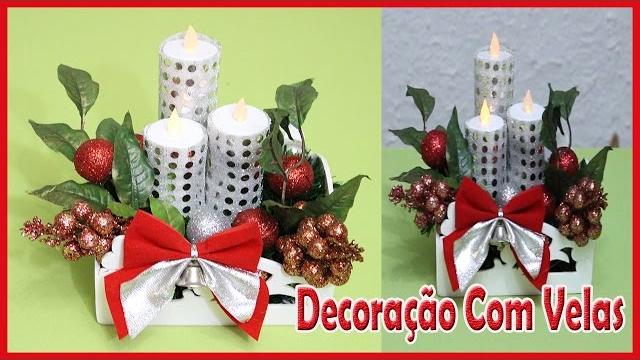 Arranjo de mesa com velas, Decorações de natal DIY
