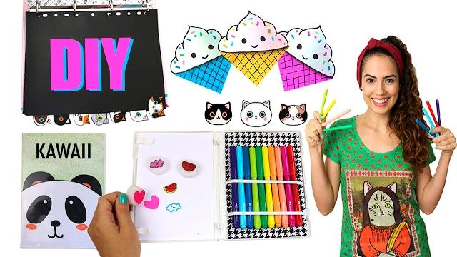 4 DIYs de MATERIAL ESCOLAR KAWAII MUITO FOFOS