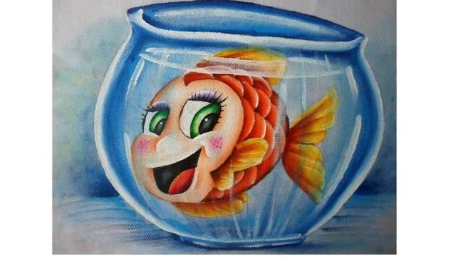 Peixinha no aquario –  Pinturas em tecido