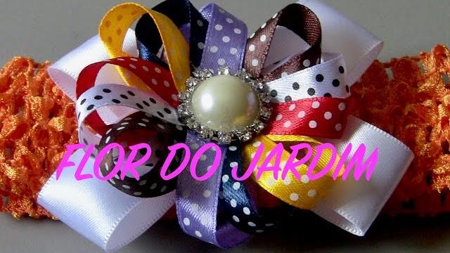 Laço com com flor de fitas fina- Ribbon Bow