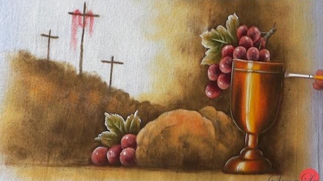 Cruz, Pão e Vinho em Tecido – Sonalupinturas