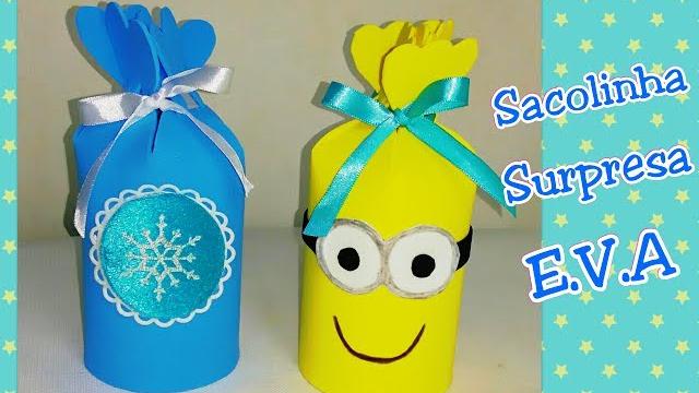 Sacolinha surpresa em Eva Frozen e Minions – Lembrancinha de aniversário
