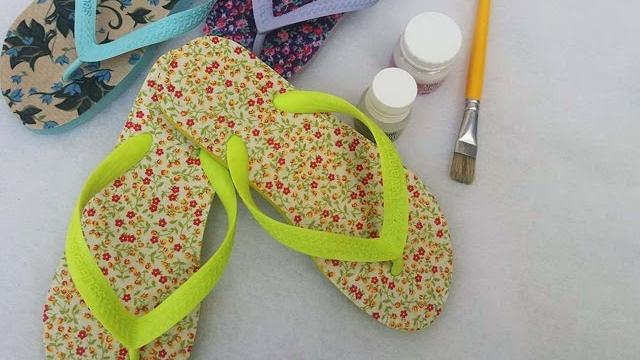 Decoupagem em CHINELO com tecido