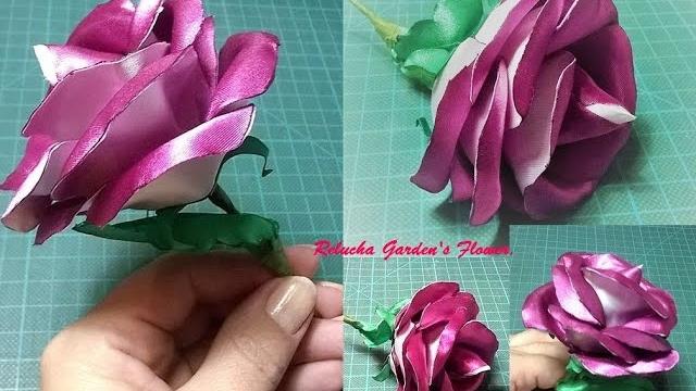 Kanzashi – Flor de cetim – Rosa duas cores – Pétalas Duplas