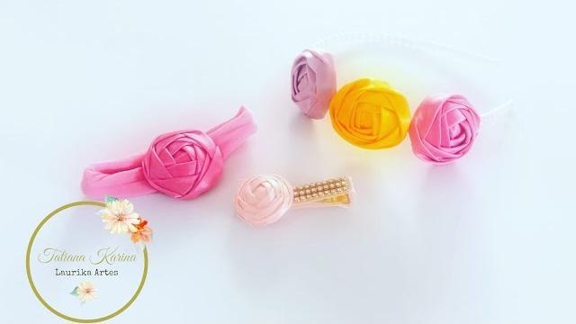 Flor feita com fita cetim by Tatiana Karina
