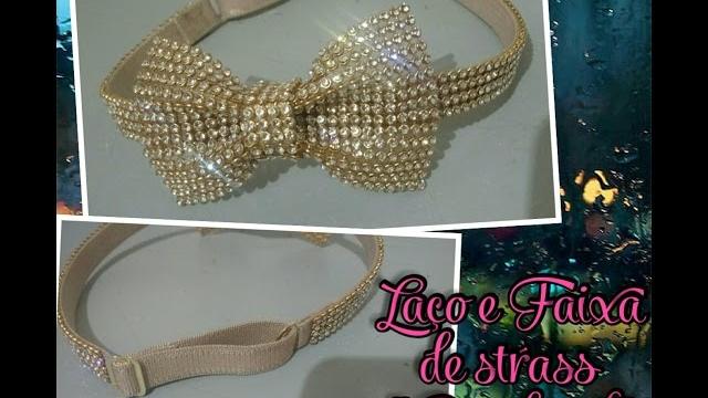 Faixa e laço de strass ( faixa regulável)