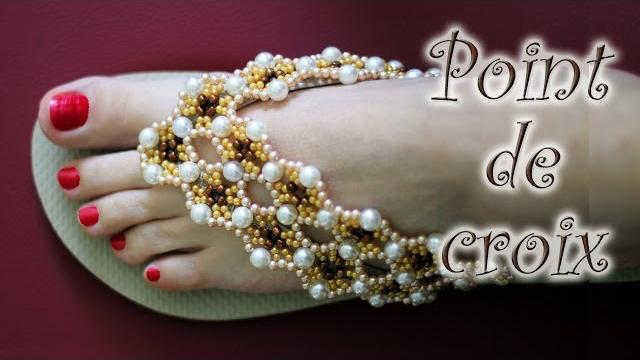 Chinelo decorado: manta de pérolas e miçangas