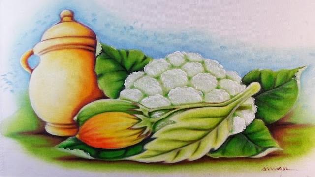 Pintando Pote de Cerâmica, Couve Flor e Jiló