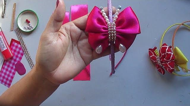 TIARA COM BORBOLETA EM CETIM