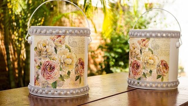 Reciclagem: Balde de Tinta Decorado com Decoupage