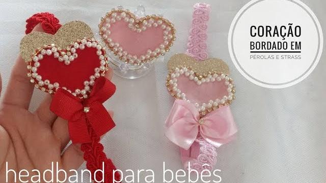 Coração bordado com Pérolas e strass+ coração de Lonita