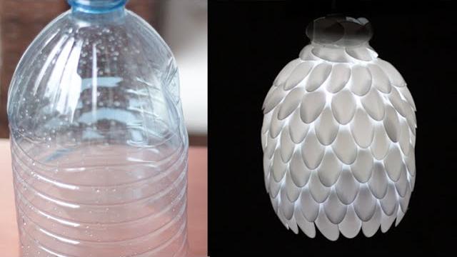 DIY: Como fazer luminária de garrafa pet e colheres de plástico linda
