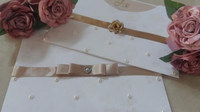 COMO FAZER CONVITE DE CASAMENTO COM ROSAS LAÇO CHANEL E PÉROLAS