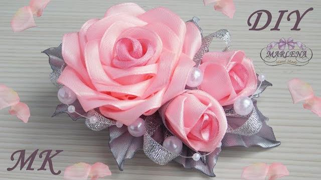 Lindas rosas de fitas de cetim estilo Kanzashi