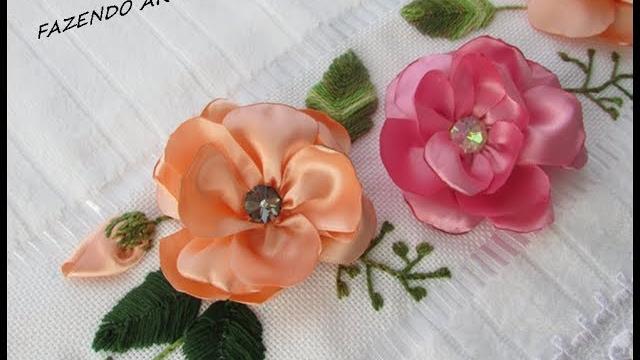 BORDADO COM FITAS- ROSA PARA TIARAS- FAIXAS -TOALHAS