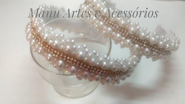 Tiara LUXUOSA com pérolas e Strass by Manu Artes