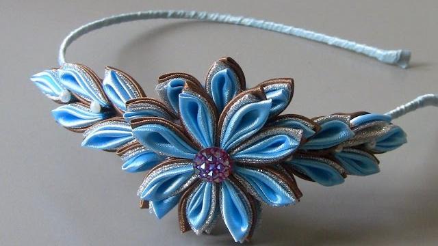 Tiara com flor de cetim e organza prateada Passo a Passo