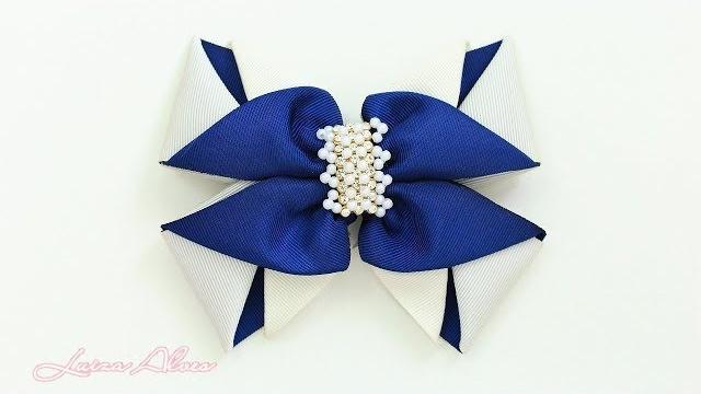Passo a passo: Laço feito com fita de gorgurão decorado com pérolas e strass