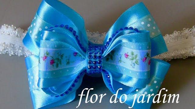 Laço princesa com fita cetim e gorgurão e strass