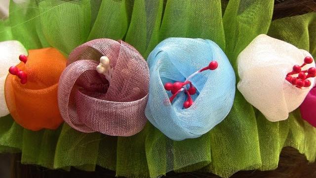Botões de Organza (tiara) Passo a Passo – Kanzashi Flower