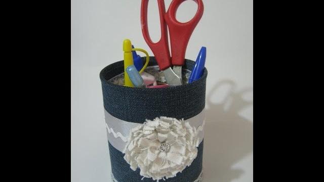 Reciclar lata- DIY Lata Decorada com Jeans