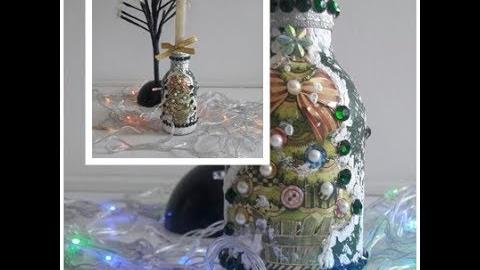GARRAFINHA DE VIDRO COM DECORAÇÃO NATALINA