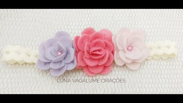 COMO FAZER FLOR DE FELTRO NA FAIXA DE ELÁSTICO
