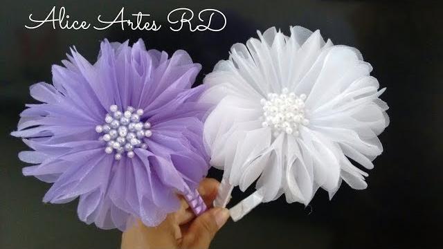 Flor em organza de luxo para tiara fácil de fazer