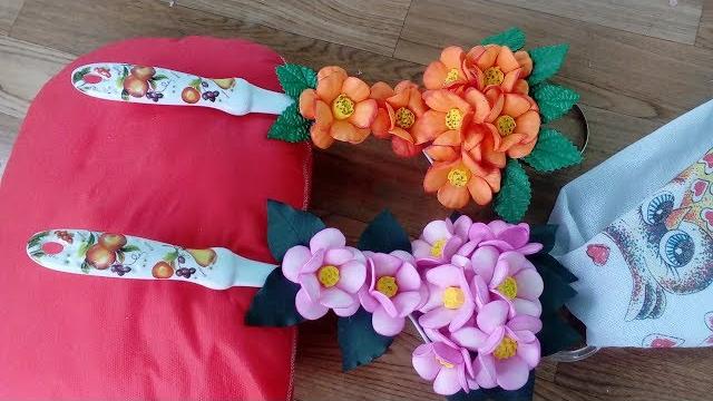 PORTA PANO DE PRATO – CONCHA DECORADA COM FLORES DE E.V.A. SEM E COM FRISADOR