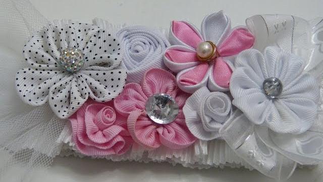Paso a paso Balaca Bebe Bautizo – Collage de flores de listón -Tiara bautizo