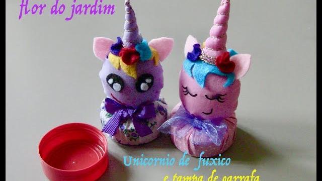 Unicórnio de fuxico e tampa de garrafa – make a fabric unicorn