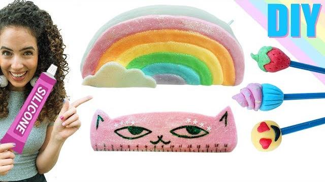 DIY MATERIAL ESCOLAR DE SILICONE: ESTOJO ARCO ÍRIS, BORRACHA & RÉGUA