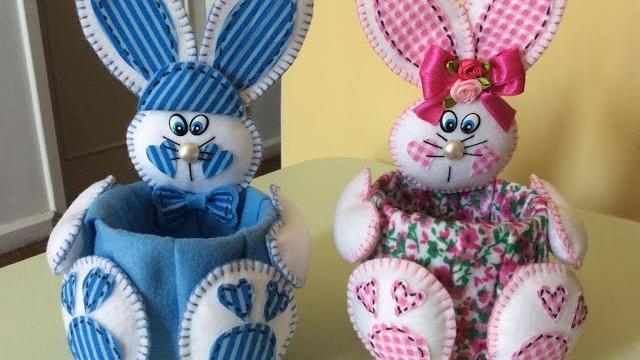 Coelhinhos da Páscoa feitos com garrafa pet e feltro – Parte 1