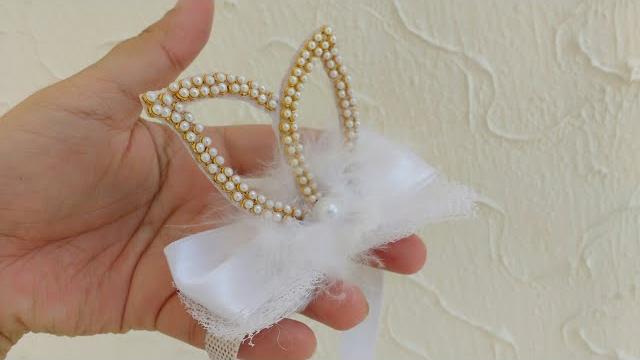 Laço de Páscoa no elástico – laço com orelha em pé
