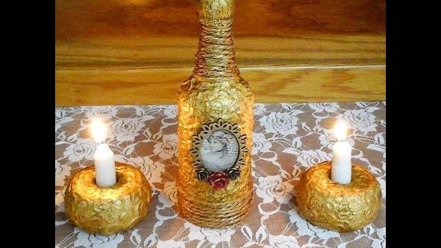 GARRAFA DECORADA COM PAPEL DE BOMBOM