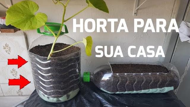 Incrível fiz uma Horta com garrafa de 5 litros