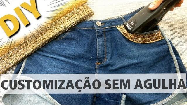 SHORT JEANS CUSTOMIZADO COM MANTA DE PEDRARIA – Como aplicar manta de pedraria termocolante