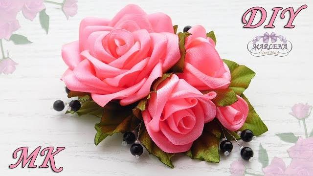 ROSAS DE FITA – Decoração em um grampo de cabelo